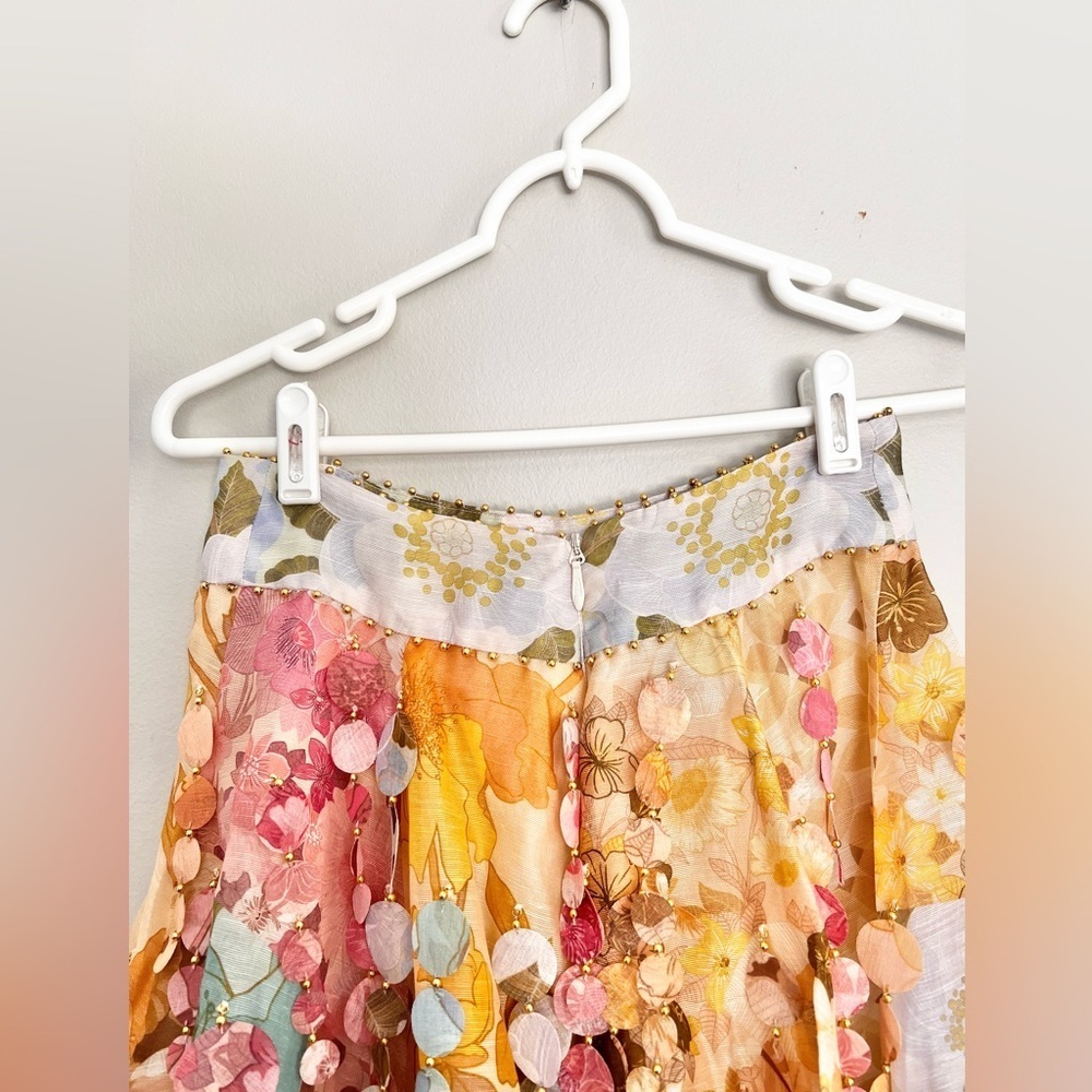 NWOT Zimmermann Tempo Disc Embellishment Chiffon Mini Linen Skirt Size AU 2 - Picture 7 of 12